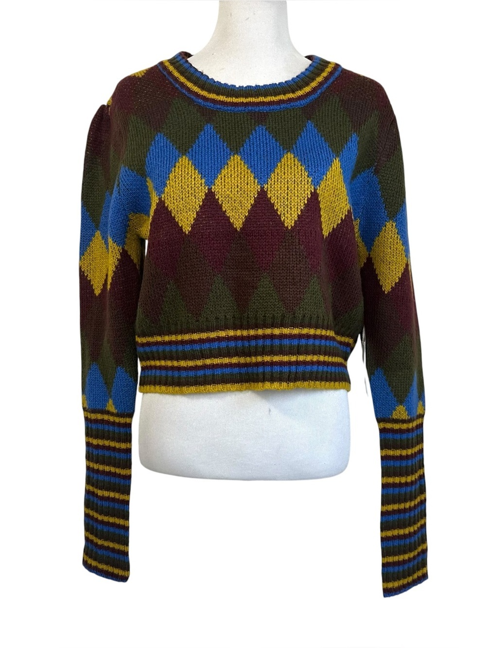 Winslow Womens Argyle Knit Sweater Sz Large Multicolor Crewneck Long Sleeve NEW